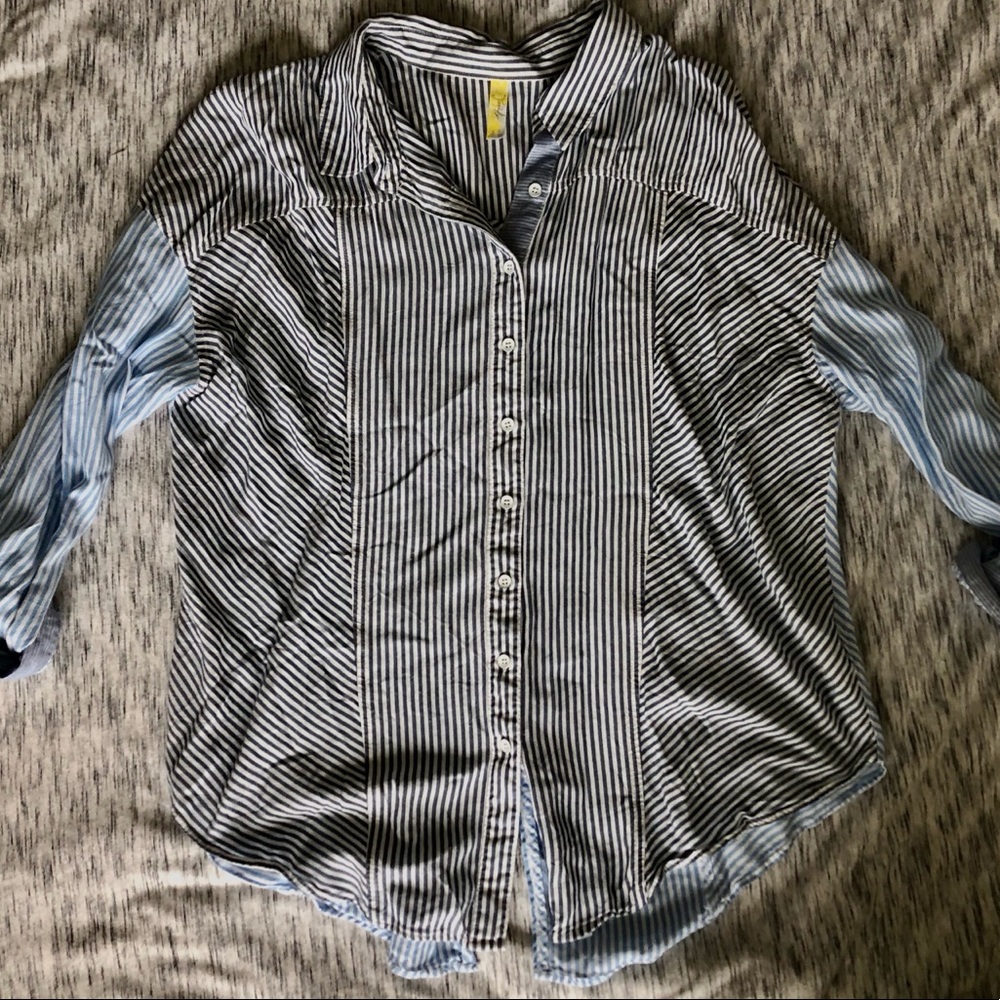 Free people blue pinstriped shirt.